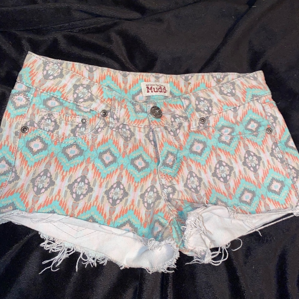 Low Cut Printed Denim Shorts